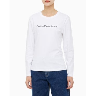 Calvin Klein Jeans 여성 슬림핏 인스티튜셔널 로고 긴팔 티셔츠(J221449)