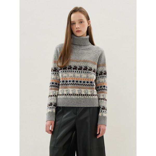 애니멀 노르딕 패턴 믹스 니트 풀오버 OK5WPB250