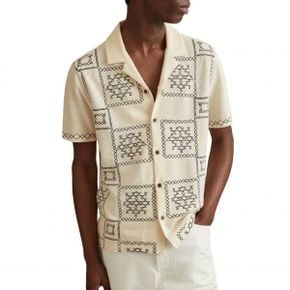 4649342 Reiss Cosmos Embroidered Short Sleeve Cotton Button-Up Shirt