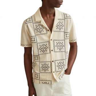 이스퀘어 4649342 Reiss Cosmos Embroidered Short Sleeve Cotton Button-Up Shirt