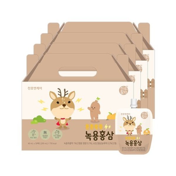 [천호앤케어]튼튼쑥쑥 녹용홍삼(40ml x 30팩) x 4Box