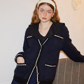 Loose Fit Boucle Cardigan Navy