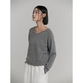 MERINO WOOL V-NECK KNIT [GREY]