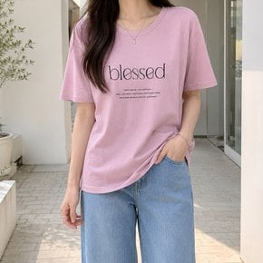 블레싱 베이직 코튼 여성 레터링 반팔 티셔츠