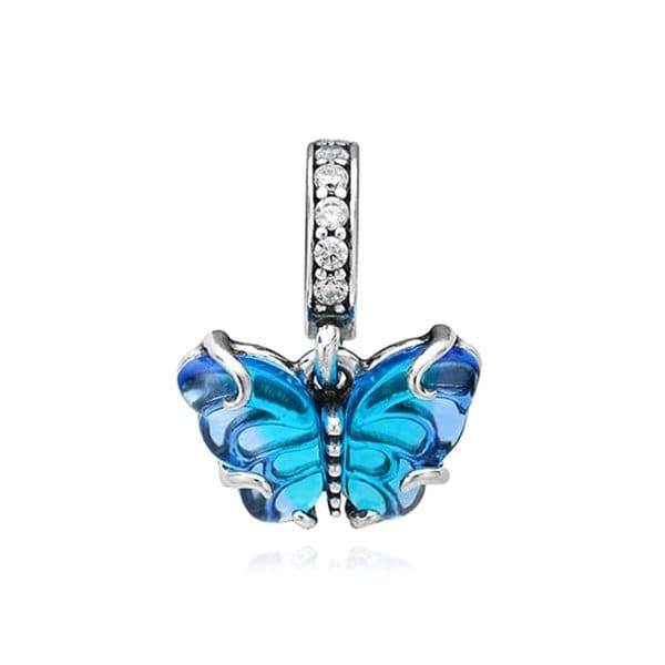 판도라 792698C01 블루 뮤라노 글래스 버터플라이 댕글 참