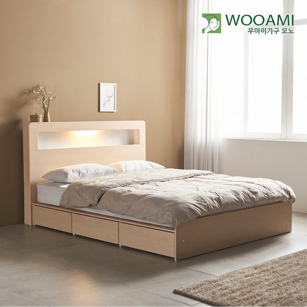 [착불] 우아미가구 모노 비즈 LED 3서랍수납형 SS 침대프레임 DM5015