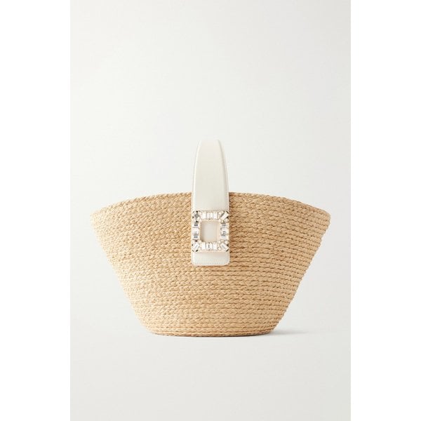 장식 가죽 트리밍 라피아 효과 토트백 46376663163027570