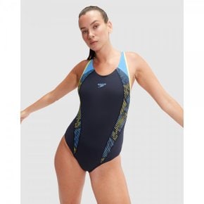 4377902 Speedo Placement Laneback - True Navy/Curious Blue/Lemon Drizzle