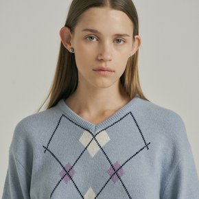 Argyle V-Neck Pullover Knit_SKY BLUE