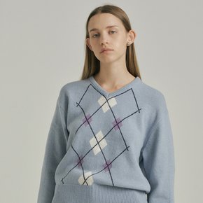 Argyle V-Neck Pullover Knit_SKY BLUE