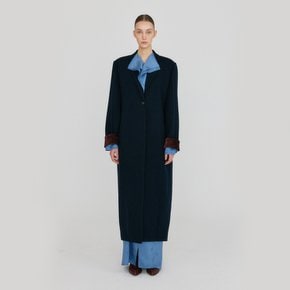 ZADA  Single-Breasted Long Coat - Navy