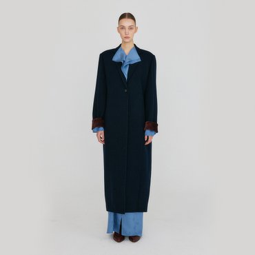 EENK ZADA  Single-Breasted Long Coat - Navy