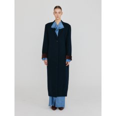 ZADA  Single-Breasted Long Coat - Navy