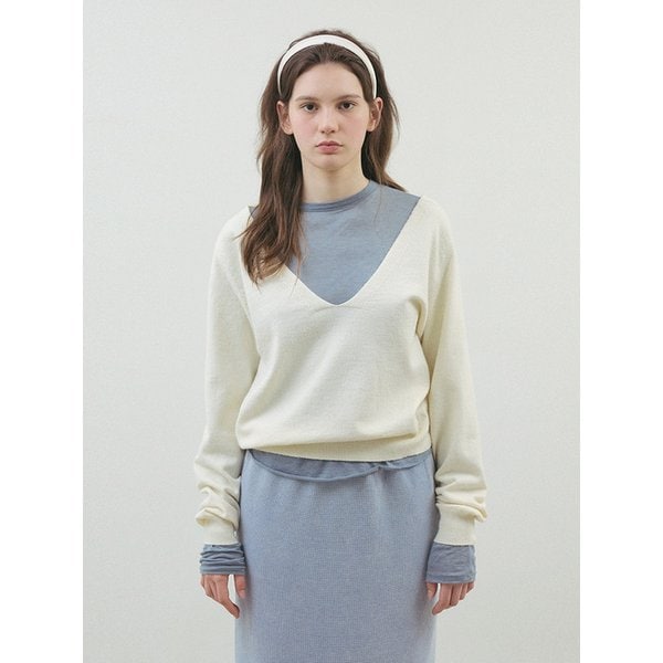 솔리드 딥 브이넥 니트_Vanilla