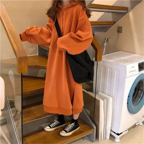 스트링 양기모 오버핏 후드 롱 원피스_P090259020