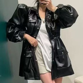 볼륨숄더 레더 야상 점퍼_S4609
