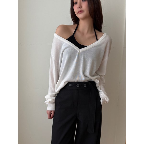 리넨 브이니트 화이트