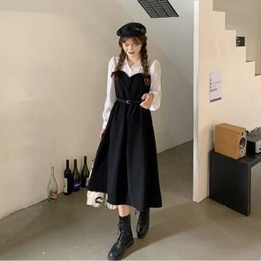 원피스 OPS 홈웨어 2컬러 페미닌룩 레이어드 뷔스티에 롱 봄 가을