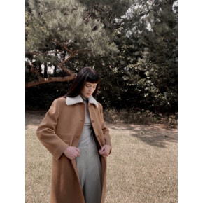 DETACH FUR COLLAR WOOL COAT CAMEL