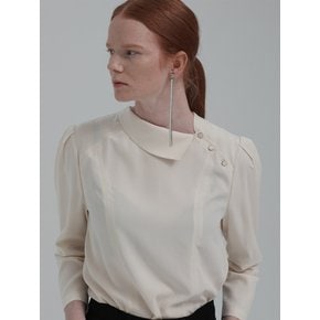 ASYMMETRIC COLLAR PUFF SLEEVE BLOUSE (CREAM)