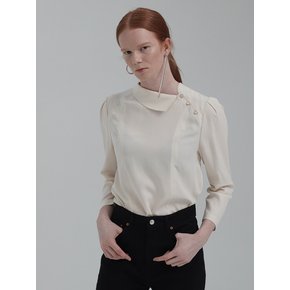 ASYMMETRIC COLLAR PUFF SLEEVE BLOUSE (CREAM)