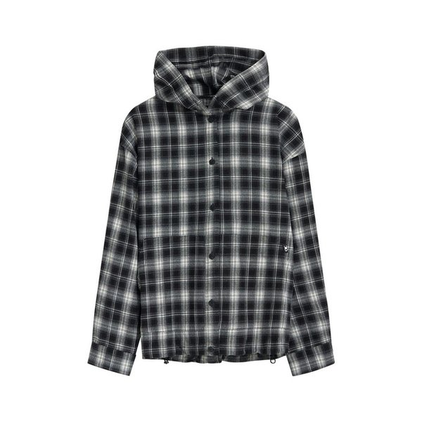 체크 오버핏 후드 셔츠 [BLACK]