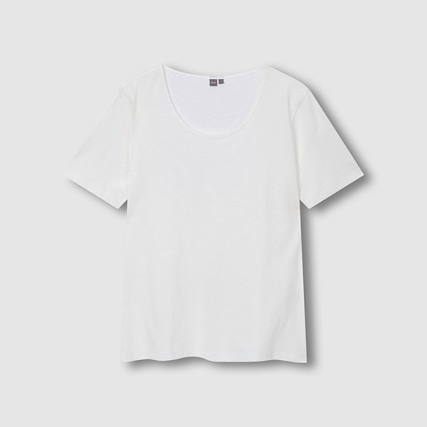 여 슬럽 U넥 반팔 티셔츠 J116201082001