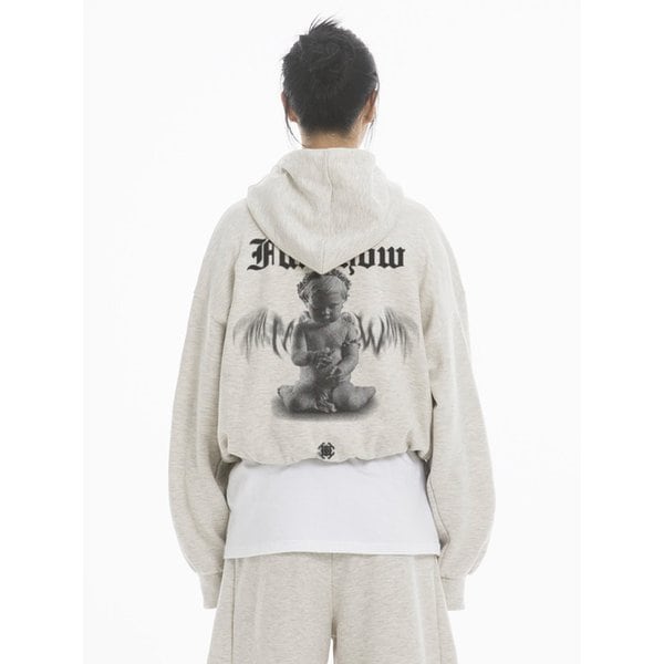 DEMONIC ANGEL OVER FIT HOODED ZIPUP - OATMEAL