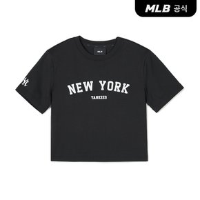 [코리아공식]여성 바시티 슬림 크롭 반팔 티셔츠 NY (Black)