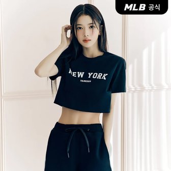 MLB [코리아공식]여성 바시티 슬림 크롭 반팔 티셔츠 NY (Black)
