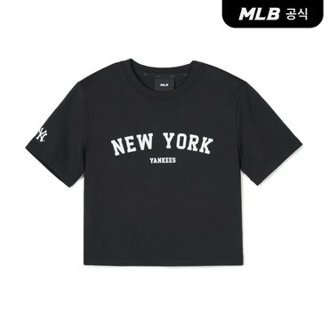 MLB [코리아공식]여성 바시티 슬림 크롭 반팔 티셔츠 NY (Black)