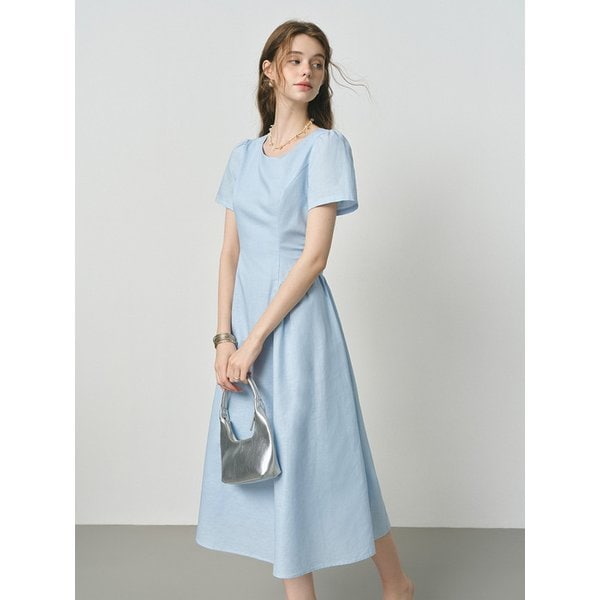 WD_Slim waist shirring dress_BLUE
