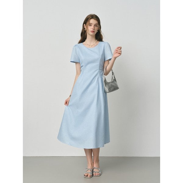 WD_Slim waist shirring dress_BLUE
