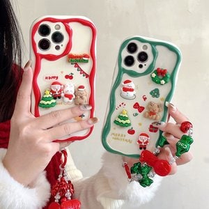 유니커블 아이폰 15 14 13 12 pro max 입체 크리스마스 데코 포인트 귀여운 비즈 스트랩 실리콘 케이스