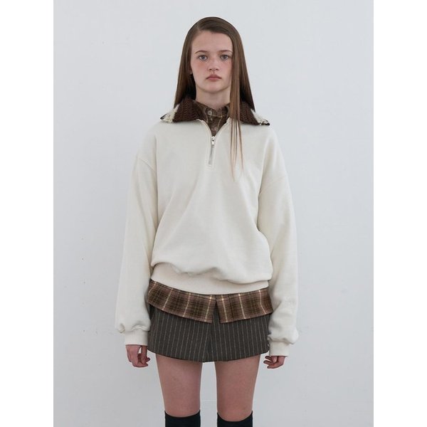 Crochet Collar Half Zip-Up Pullover Ivory