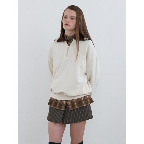 Crochet Collar Half Zip-Up Pullover Ivory