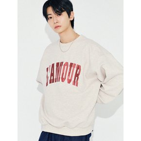 LAMOUR Big Embroidery Stitch Sweatshirt T87 Reddish Oatmeal