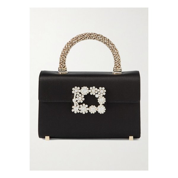 플라워 크리스털 장식 새틴 클러치 블랙 1647597326306350