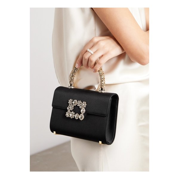 플라워 크리스털 장식 새틴 클러치 블랙 1647597326306350