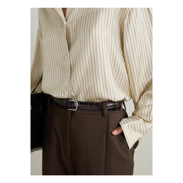 크로커다일 이펙트 가죽 벨트 브라운 46376663162874158