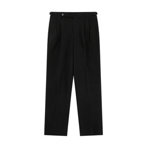 Linen / Cotton Twill adjust 2Pleats relaxed Trousers (Black)