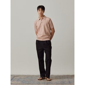 Linen / Cotton Twill adjust 2Pleats relaxed Trousers (Black)