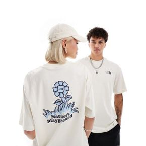 플라워 꽃 백프린트 오버핏 반팔 티셔츠 화이트 한정판 아소스
