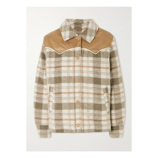 애프터 스쿨 인조 스웨이드 트리밍 체크 플리스 재킷 탠 브라운 1647597349715501