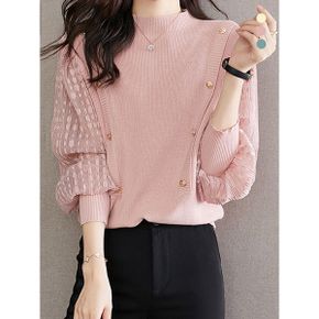 홀리 하프넥 쉬폰소매 니트_P404716741
