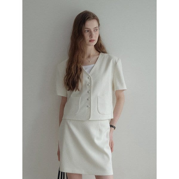 V tweed skirt (ivory)