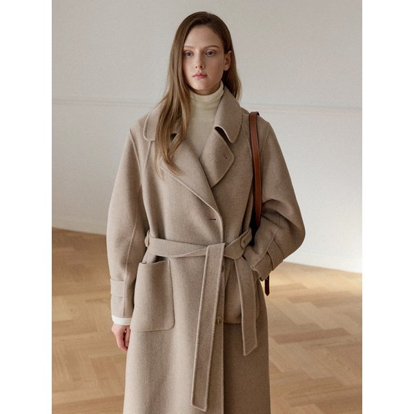 [단독]Cashmere Wool Blend Double Collar Long Coat Beige AT5COF063BI