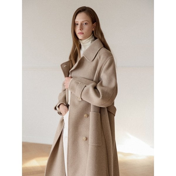 [단독]Cashmere Wool Blend Double Collar Long Coat Beige AT5COF063BI
