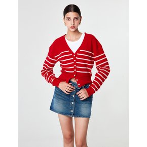 V-neck Striped Cardigan (Red)