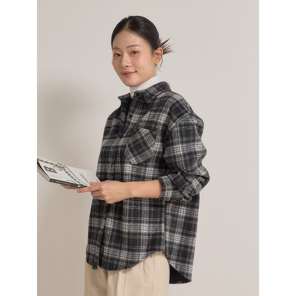 mllw 융기모 안감 온열 히트 오버핏 타탄체크 셔츠